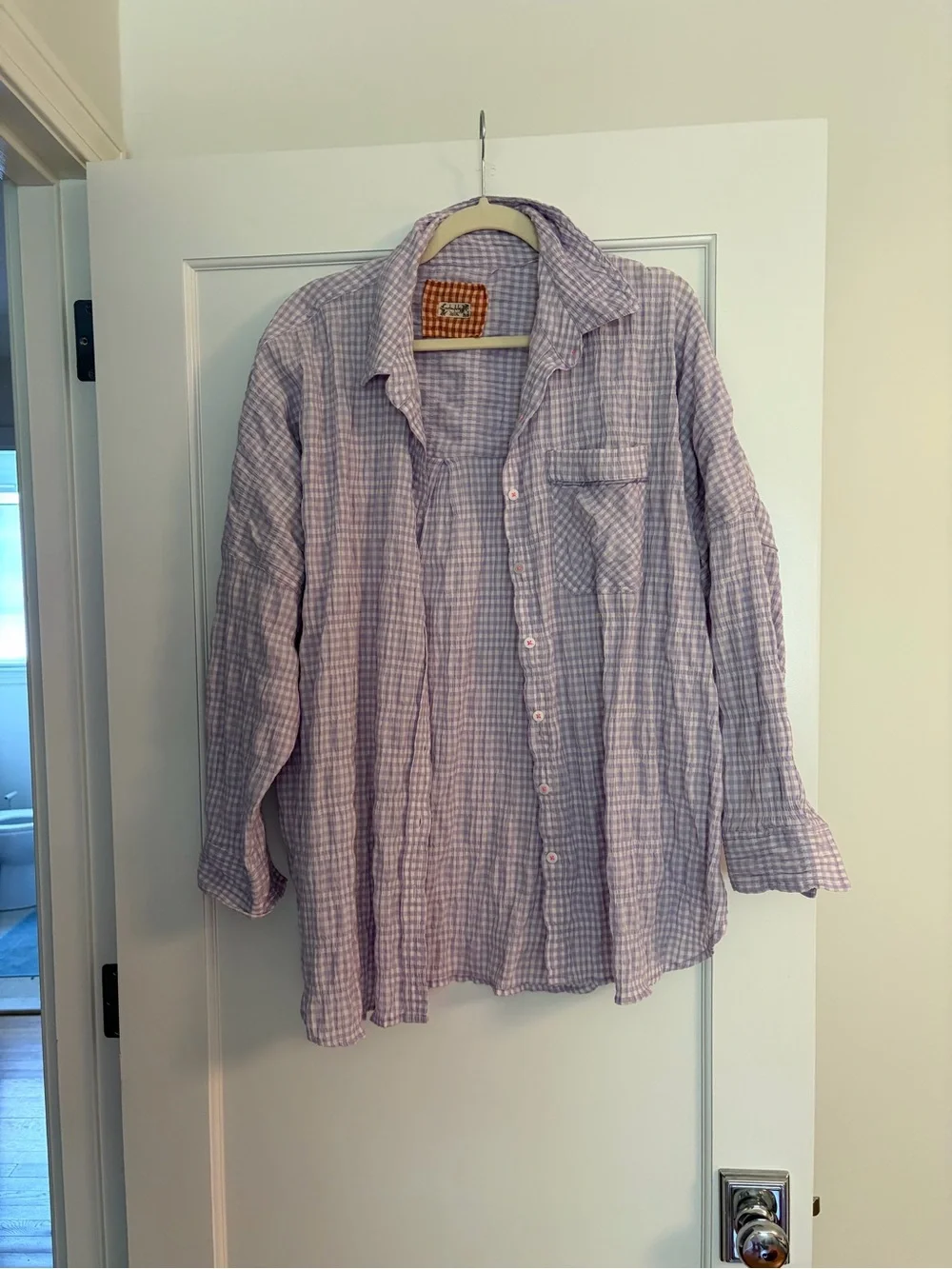 Free People Lilac Gingham Oversized Button-Up Shirt - Picture 2 of 2